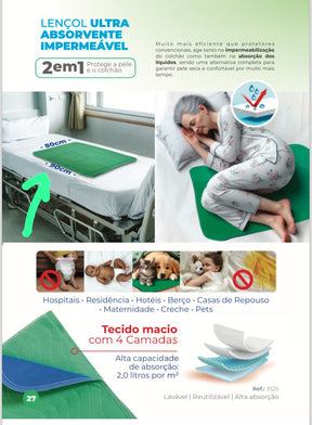 LENÇOL ULTRA ABSORVENTE IMPERMEÁVEL TOQUE SECO BACTERICIDA ANTI ODOR REUTILIZAVEL 500X